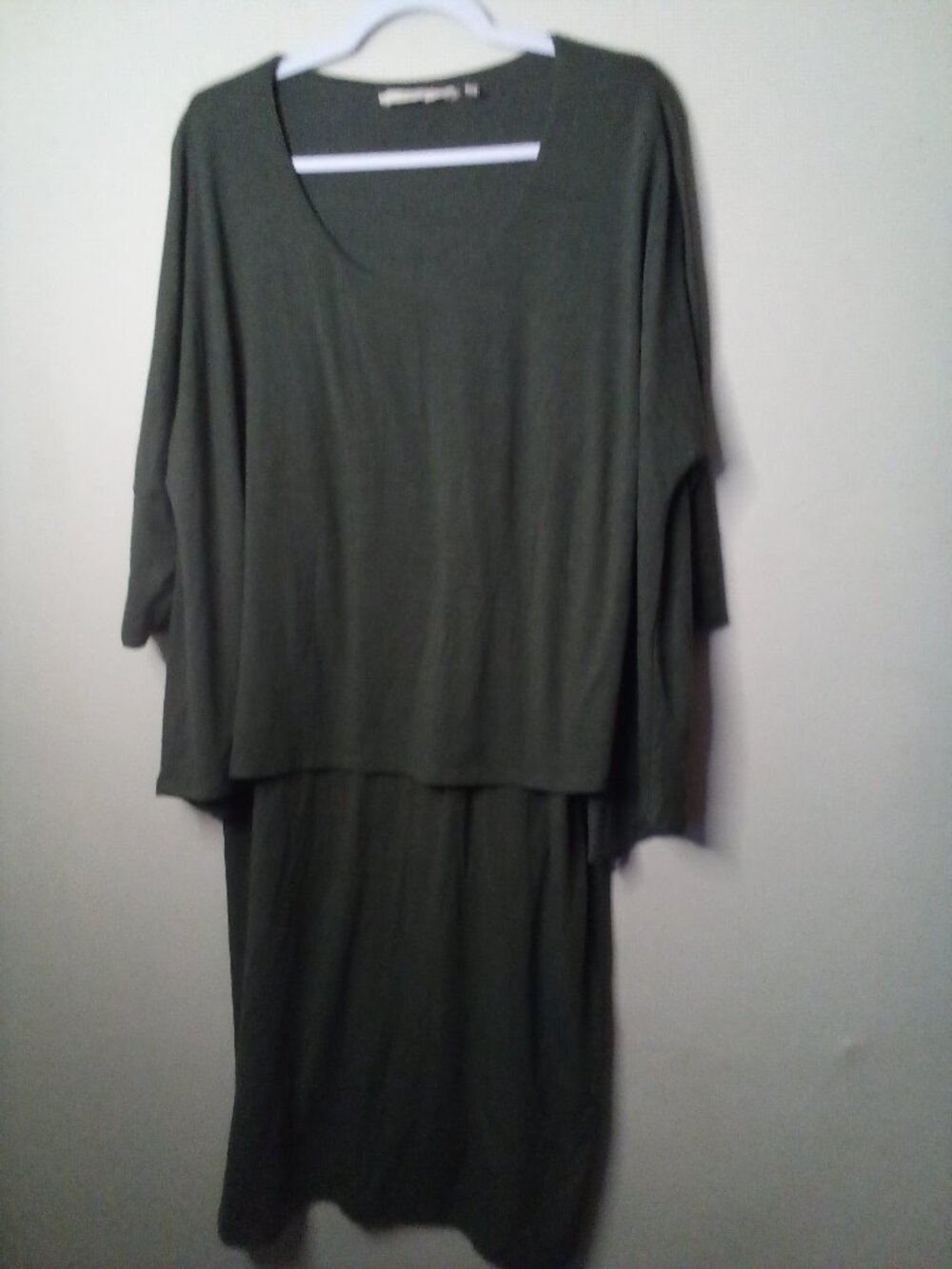 Soft Surroundings Dress Women L Short Sleeve Double Layer Stretch Green